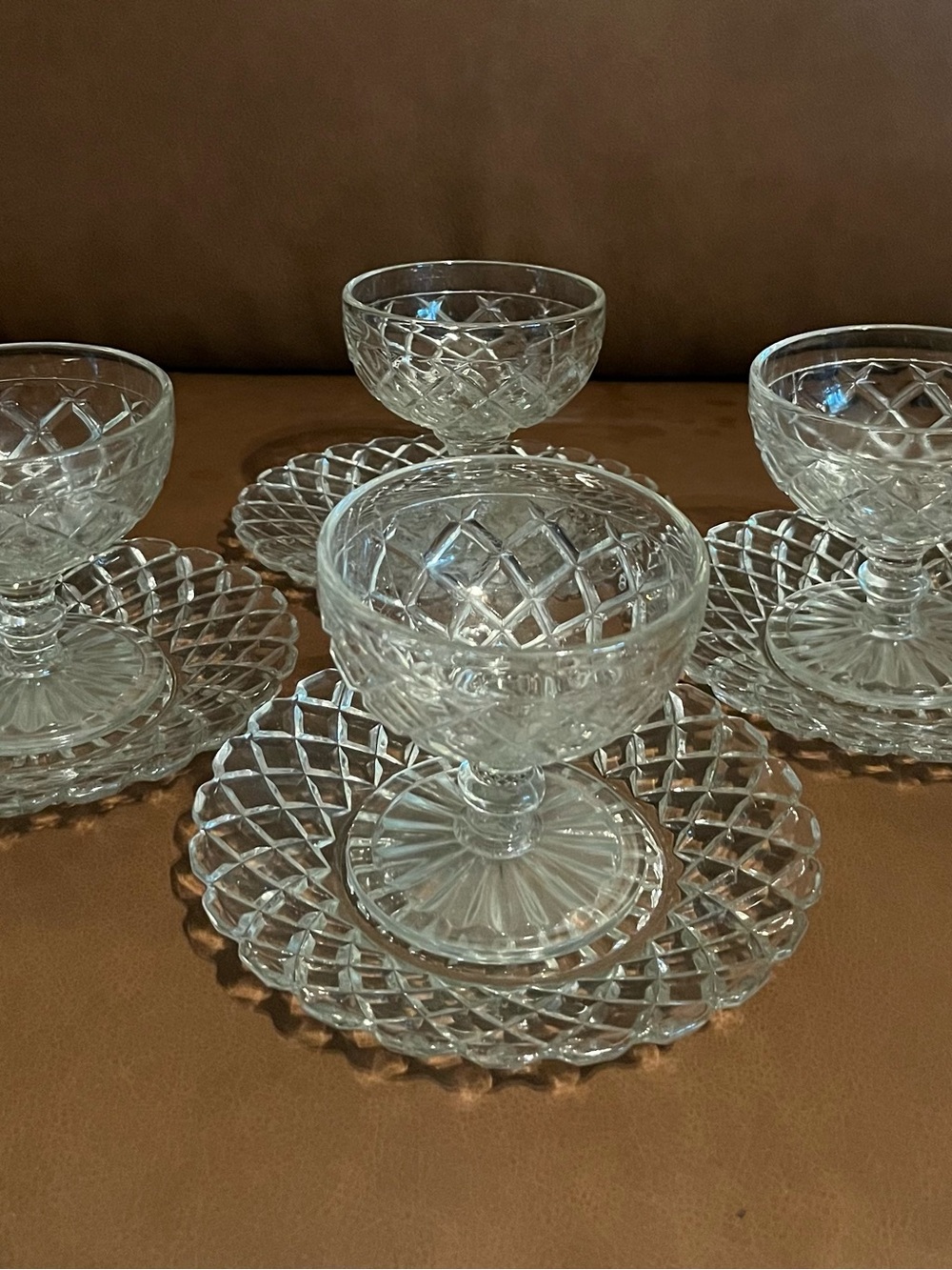 Vtg Anchor Hocking Waterford Waffle Sherbet Dessert Cups and Plates, Set of 4